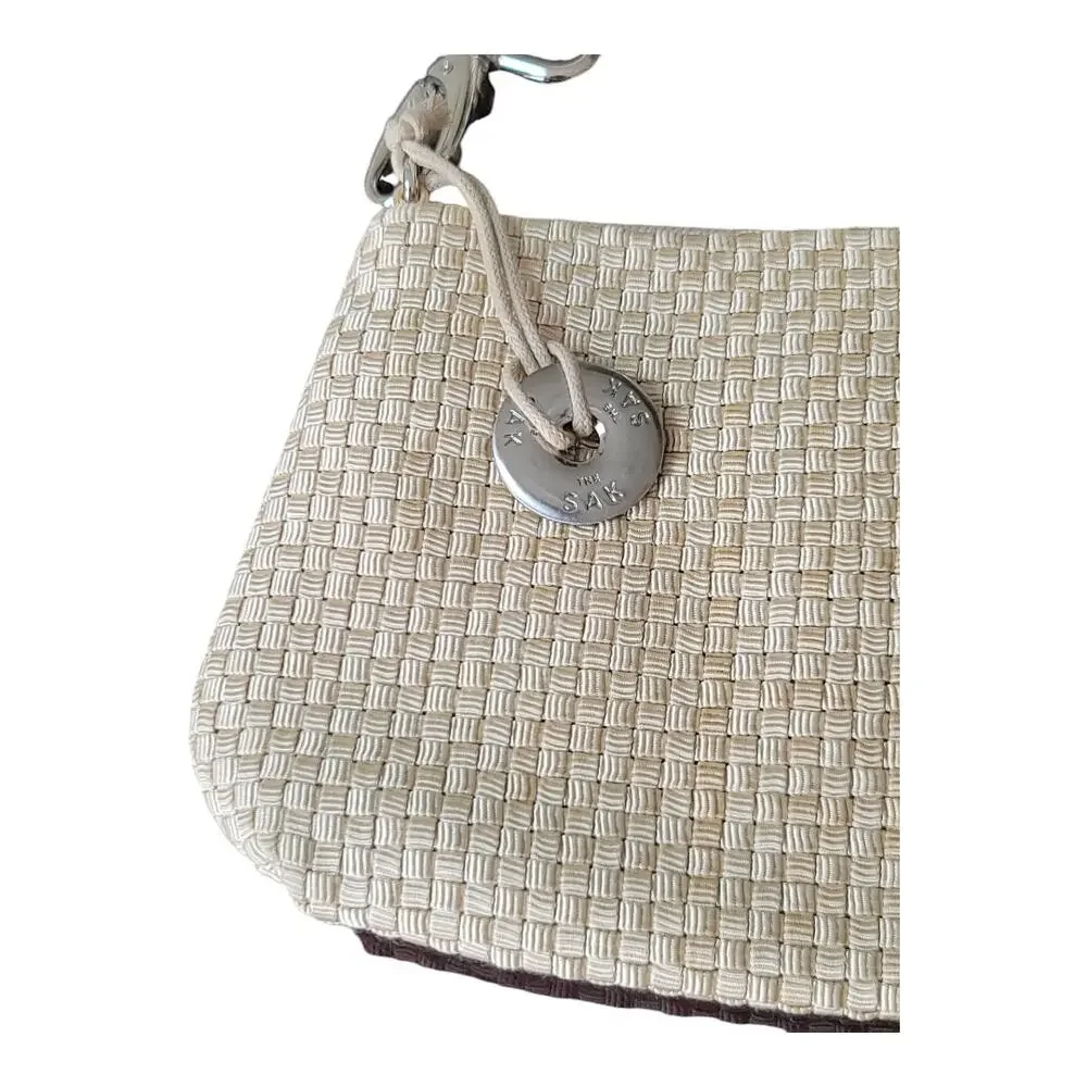 The Sak Small Nylon Woven Cream Bag With Detachable Strap Clutch Or‎ Shoulder
